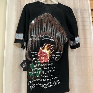 Black Graphic T-Shirt with Red and White